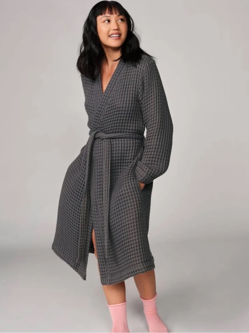 Brooklinen waffle robe in grey